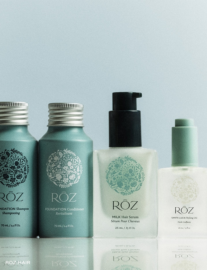Variety of ROZ hair products.
